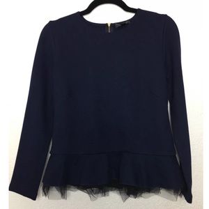J. Crew Navy Peplum Long Sleeve Top Size XS